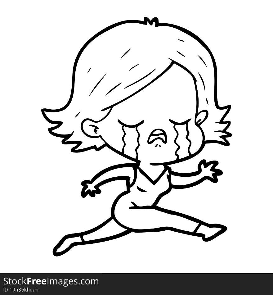 cartoon girl crying whilst running. cartoon girl crying whilst running