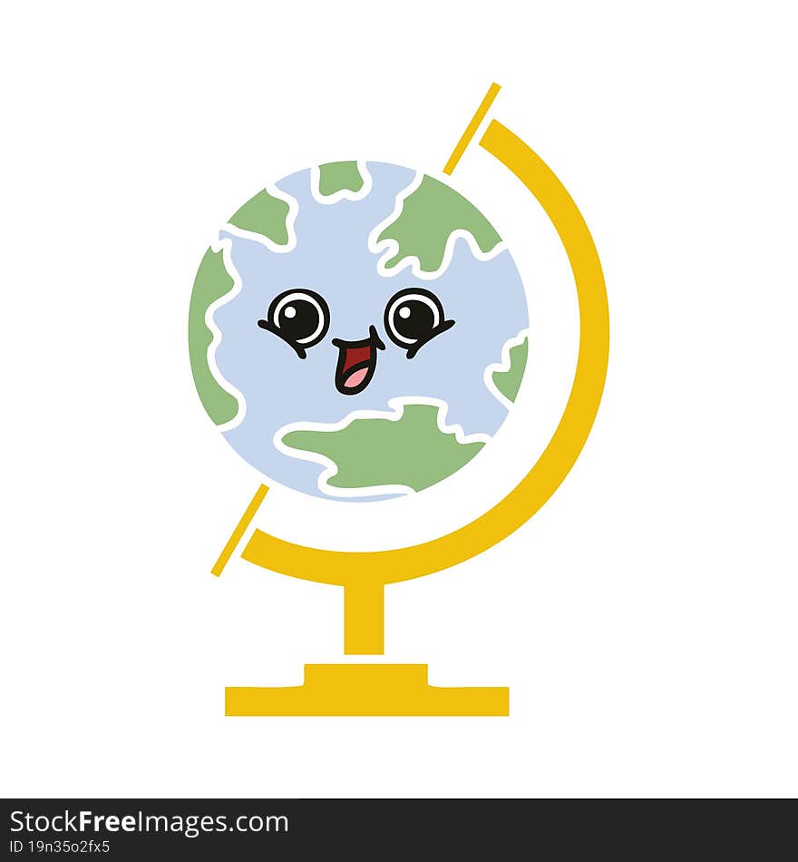 flat color retro cartoon globe of the world