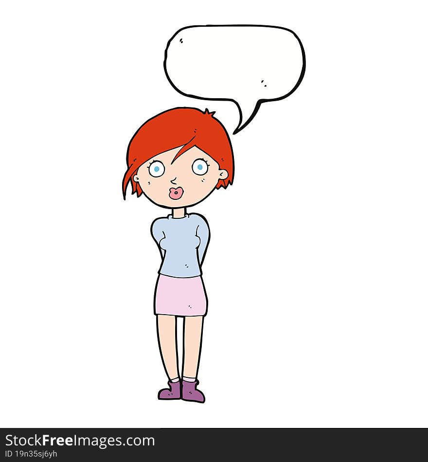 cartoon surprised girl with speech bubble