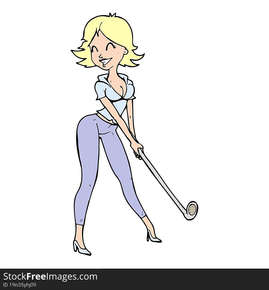 Cartoon Woman Playing Golf