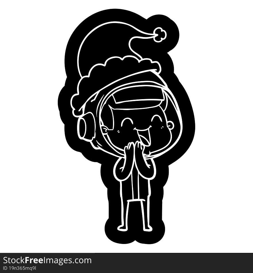 Happy Cartoon Icon Of A Astronaut Wearing Santa Hat