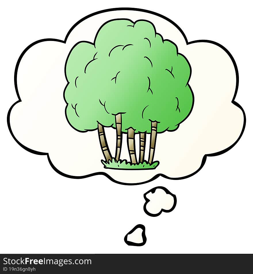 cartoon tree and thought bubble in smooth gradient style