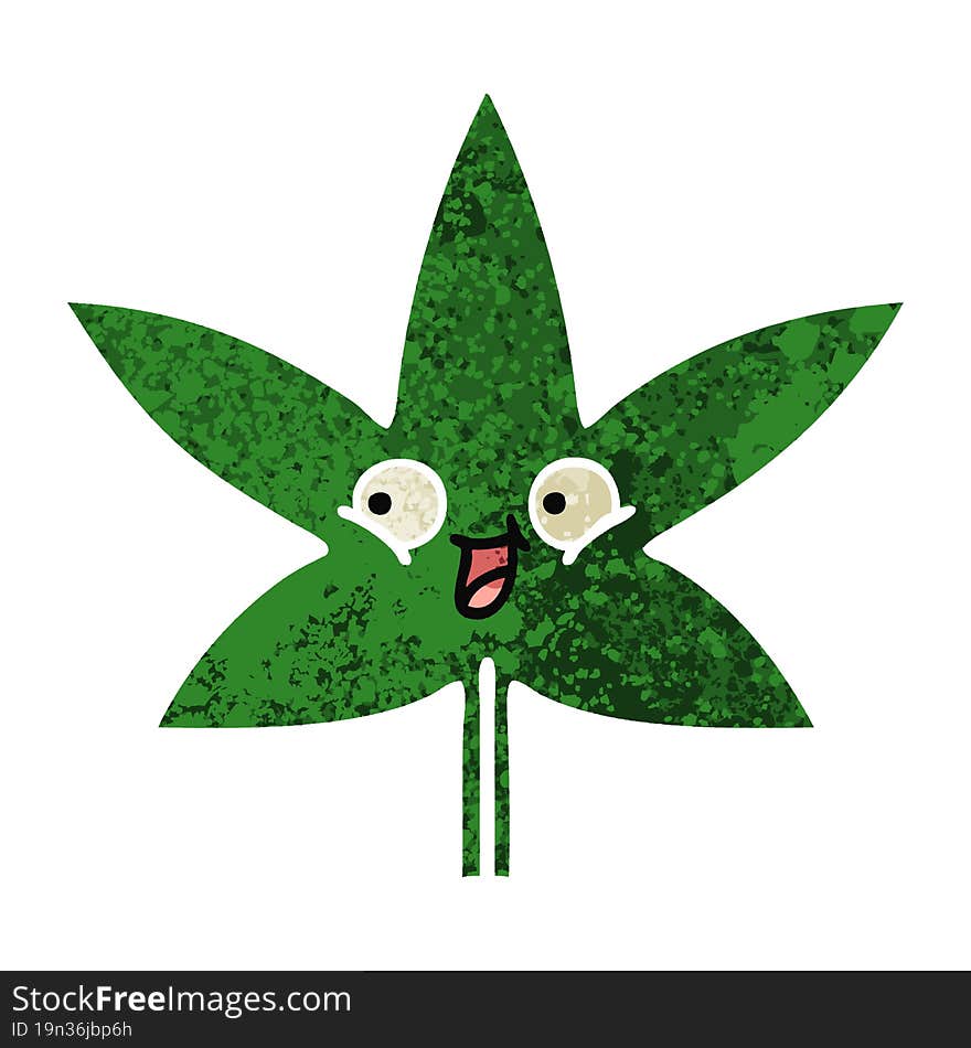 retro illustration style cartoon marijuana leaf