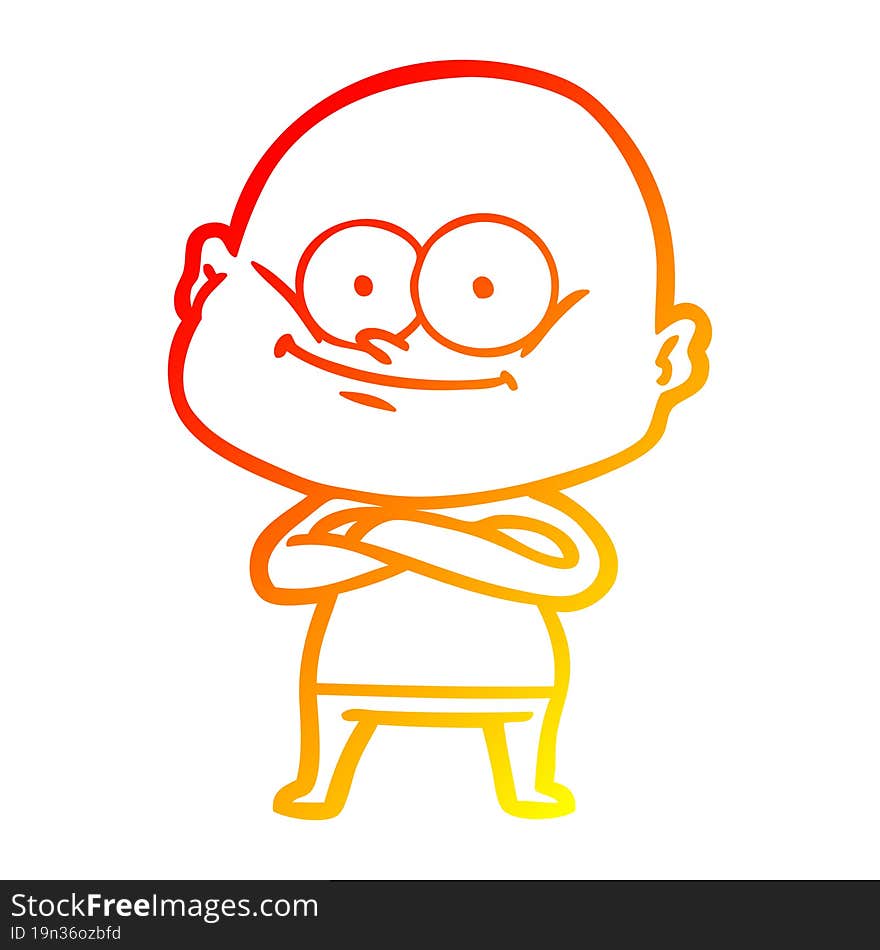 warm gradient line drawing cartoon bald man staring