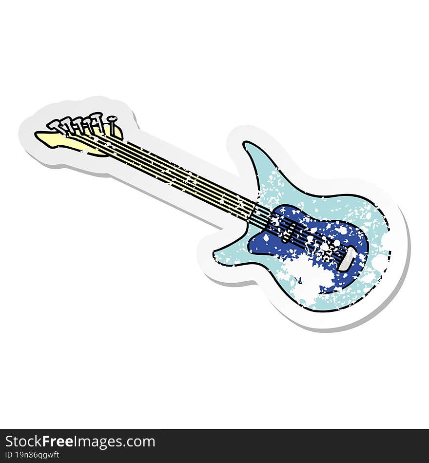 distressed sticker cartoon doodle of a guitar