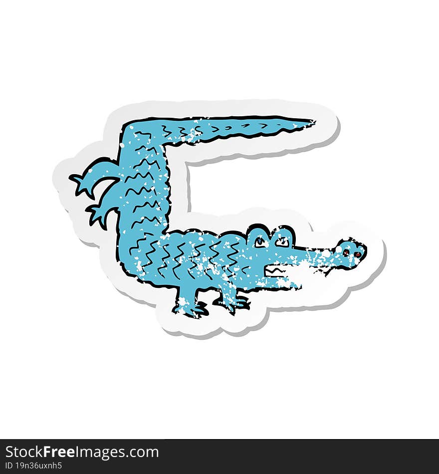 retro distressed sticker of a cartoon crocodile