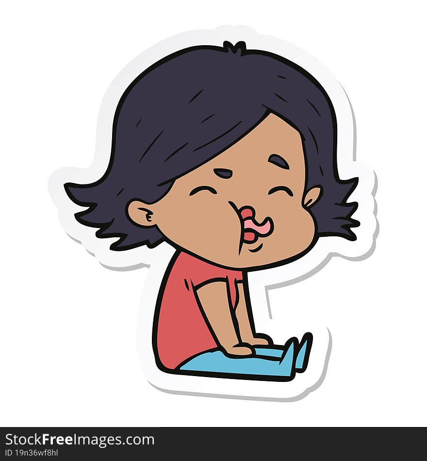 sticker of a cartoon girl pulling face