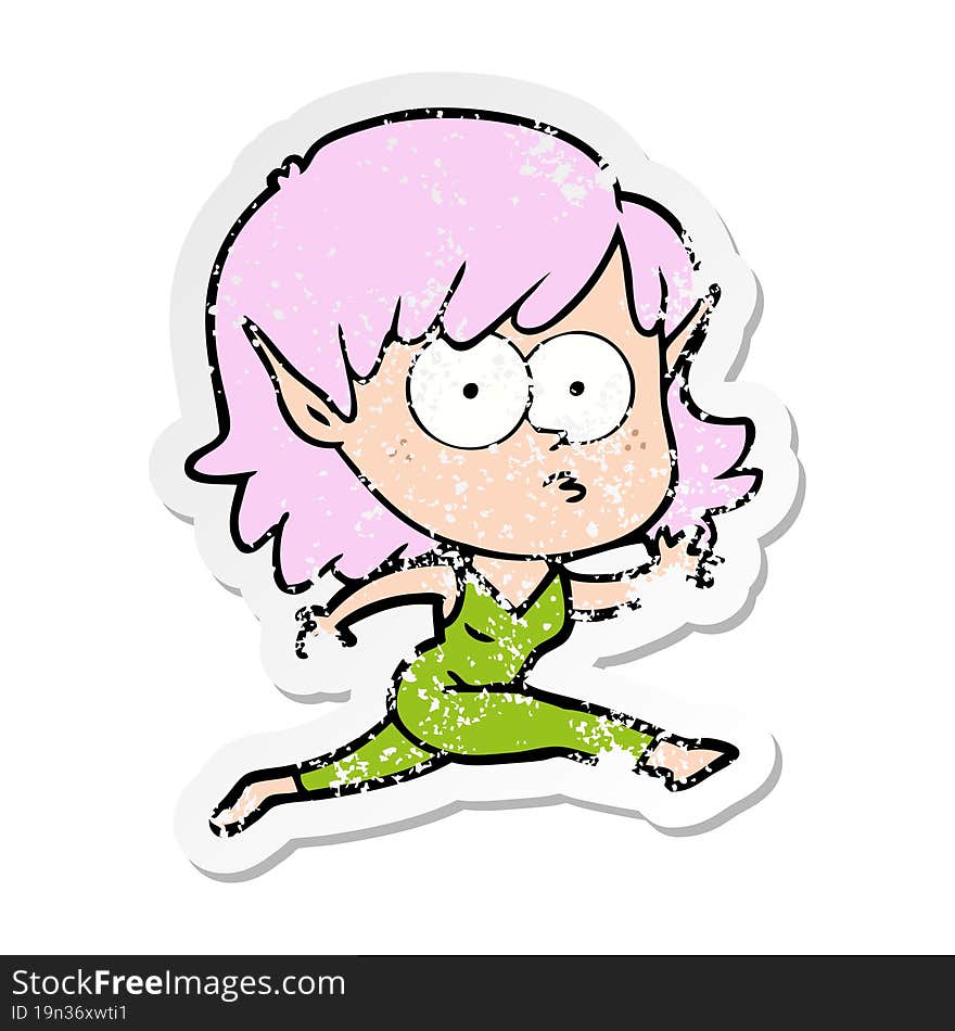 distressed sticker of a cartoon elf girl running