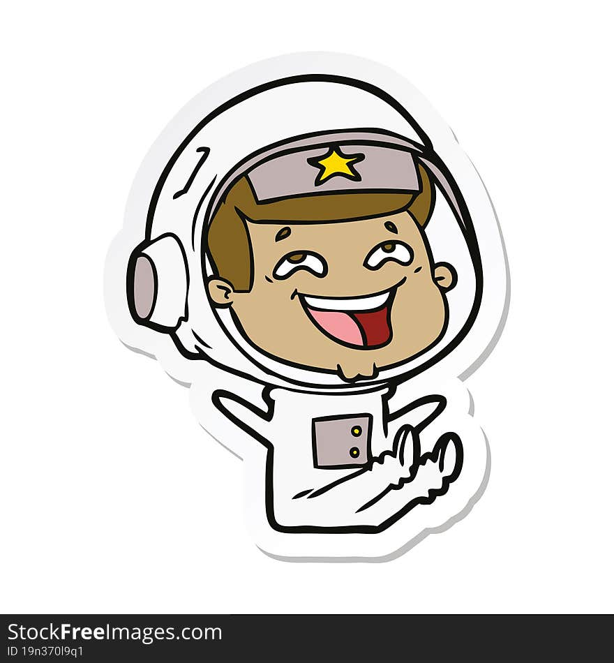 sticker of a cartoon laughing astronaut