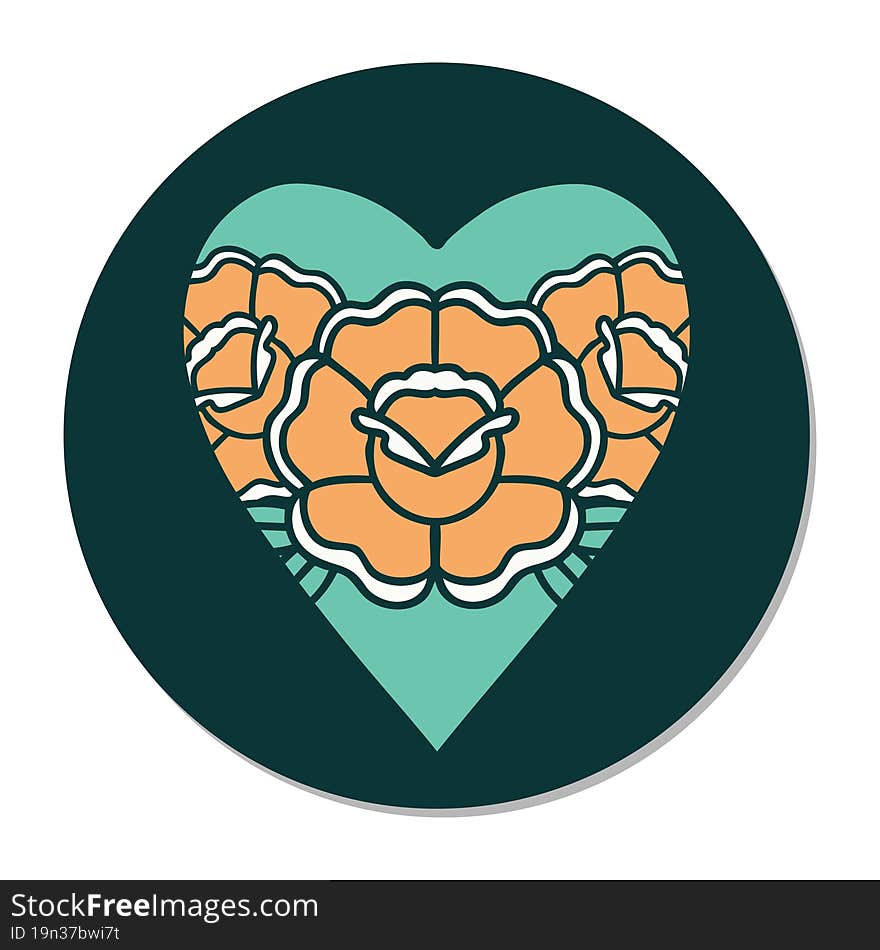 Tattoo Style Sticker Of A Heart And Flowers