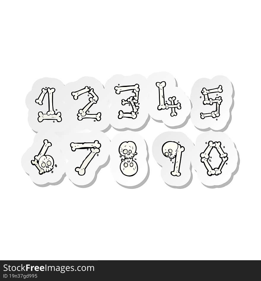 sticker of a cartoon bone numbers