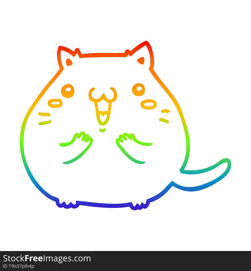 Rainbow Gradient Line Drawing Happy Cartoon Cat