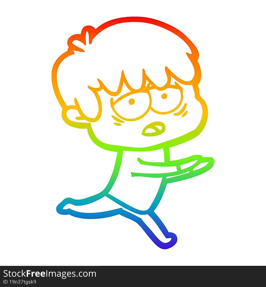 rainbow gradient line drawing cartoon exhausted boy