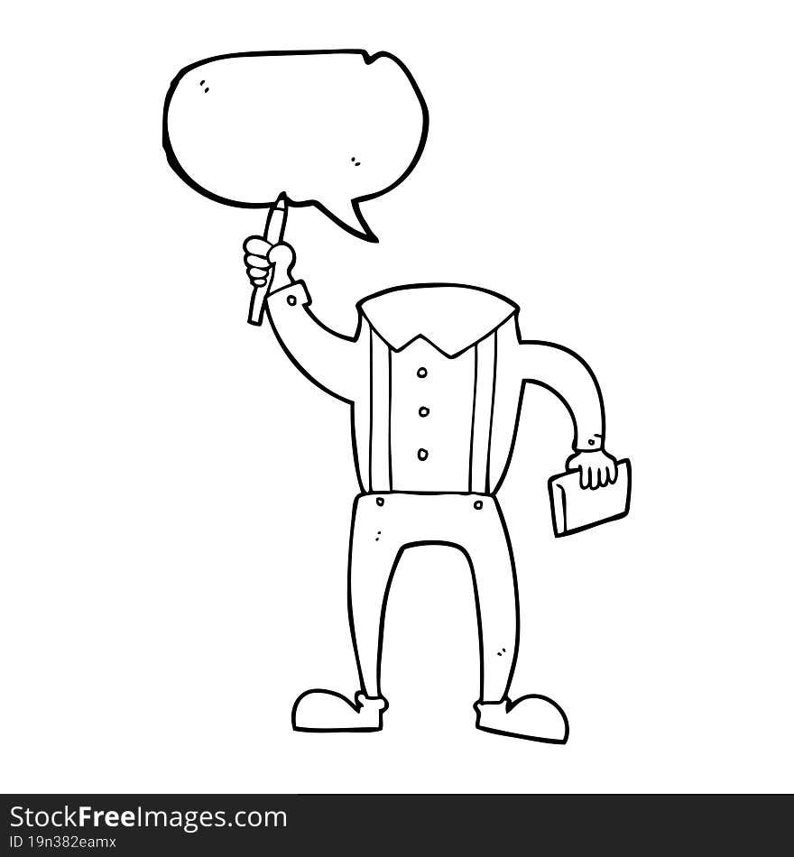 freehand drawn speech bubble cartoon headless body with notepad and pen (add own photos