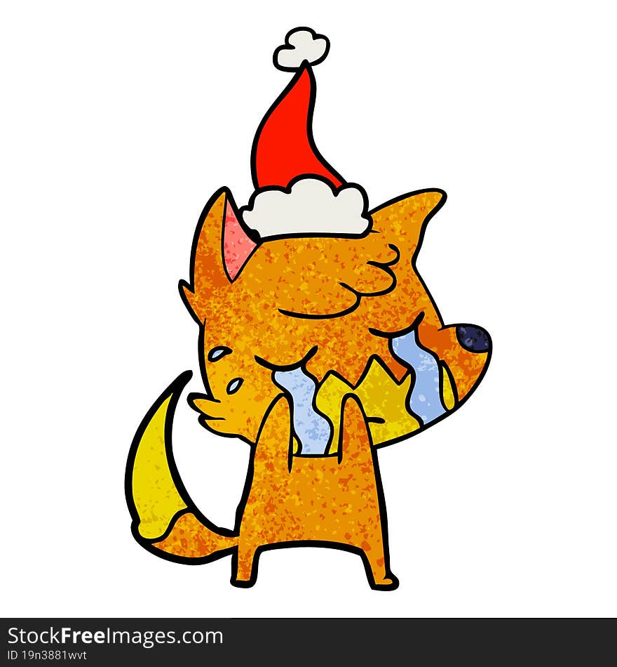 Crying Fox Textured Cartoon Of A Wearing Santa Hat