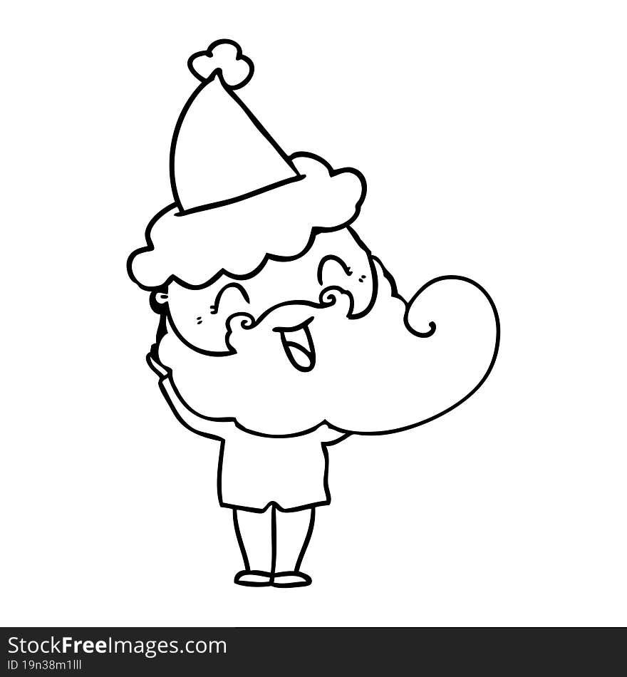 Happy Bearded Man Wearing Santa Hat