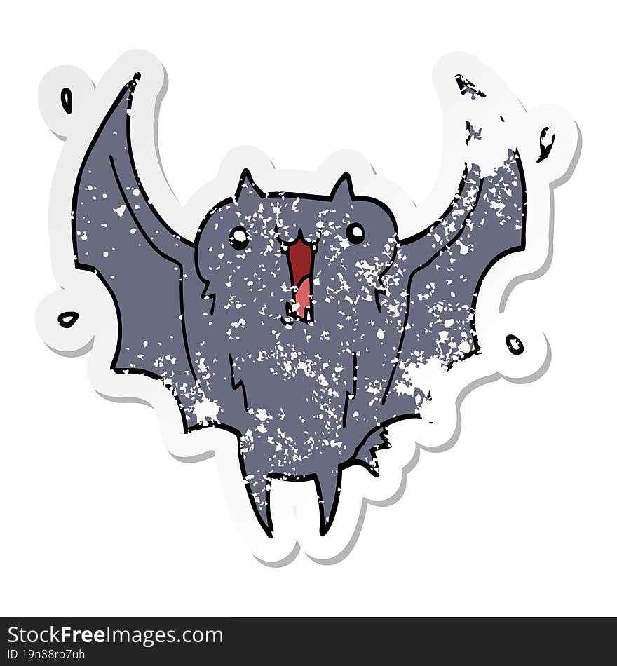 distressed sticker of a cartoon happy vampire bat