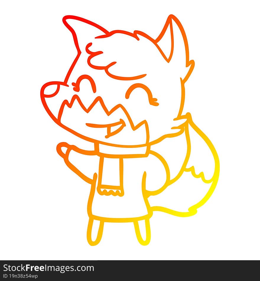 warm gradient line drawing happy cartoon fox