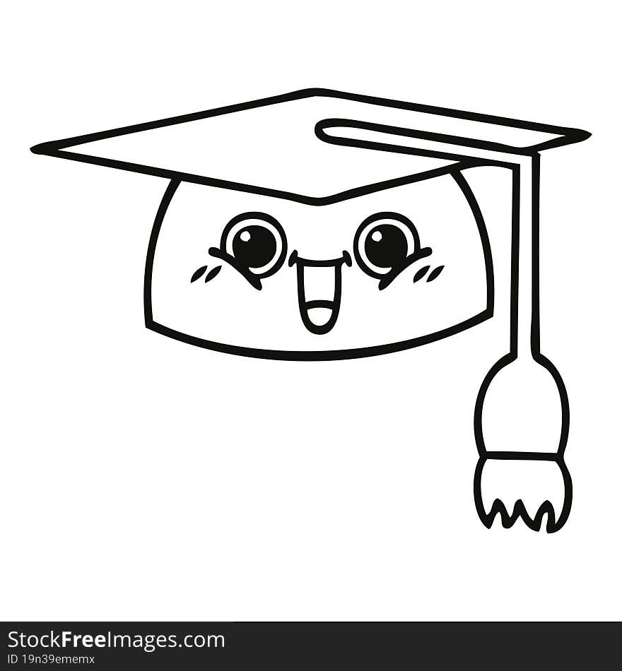 Line Drawing Cartoon Graduation Hat