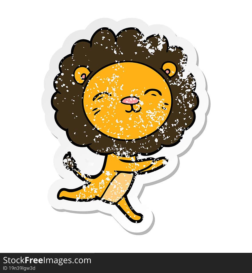 distressed sticker of a cartoon running lion