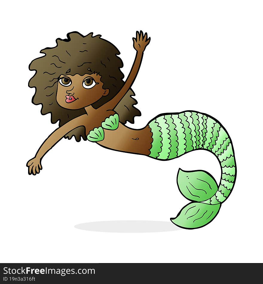 cartoon pretty mermaid waving