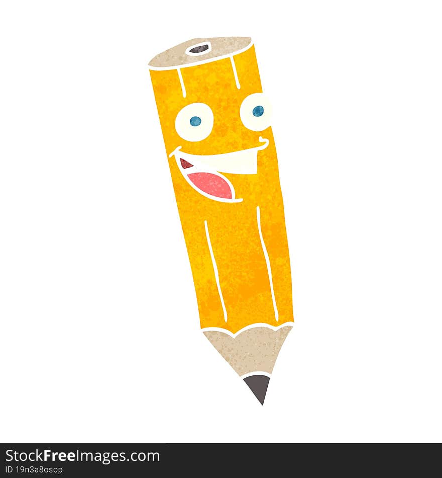 happy freehand retro cartoon pencil. happy freehand retro cartoon pencil