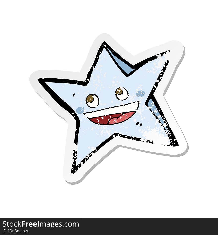 retro distressed sticker of a cartoon happy star character