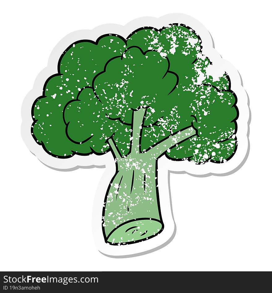 distressed sticker of a cartoon broccoli