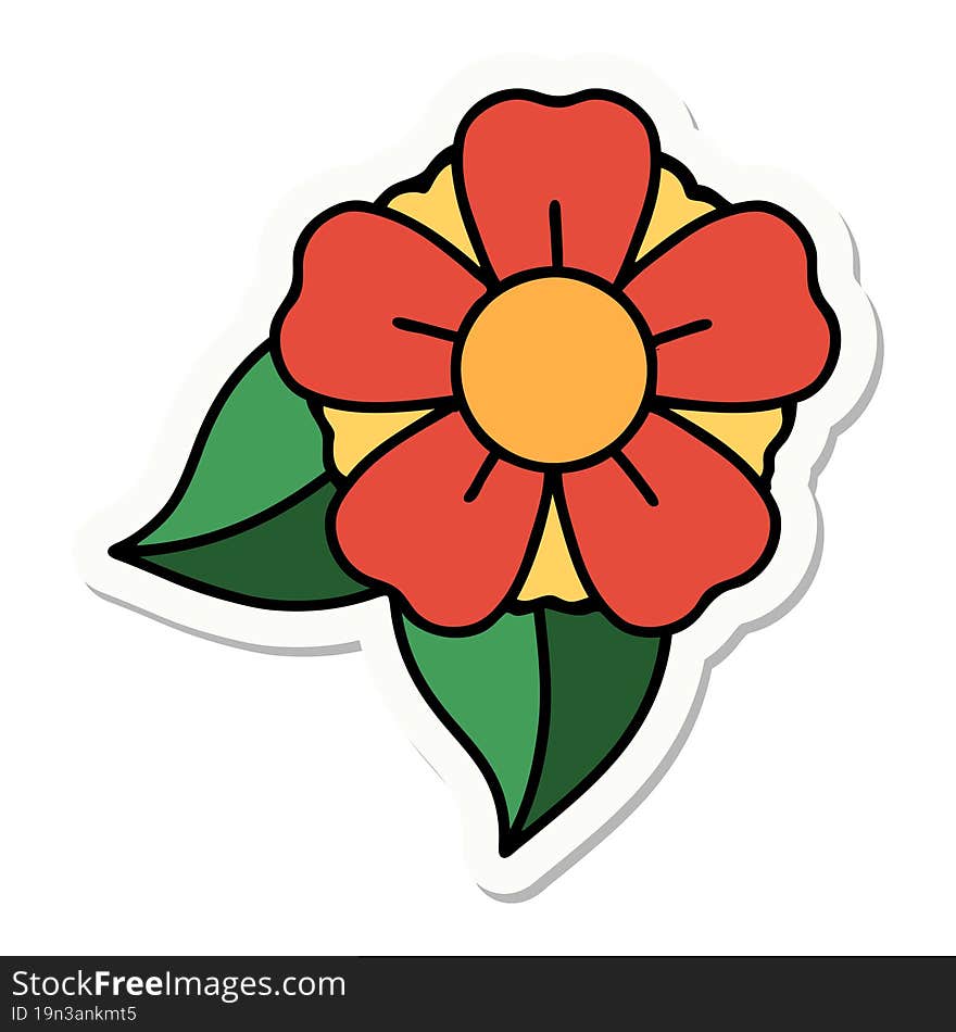 sticker of tattoo in traditional style of a flower. sticker of tattoo in traditional style of a flower