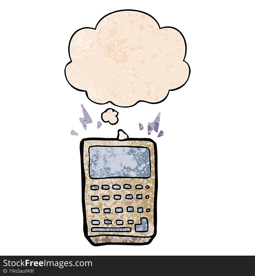 cartoon calculator with thought bubble in grunge texture style. cartoon calculator with thought bubble in grunge texture style