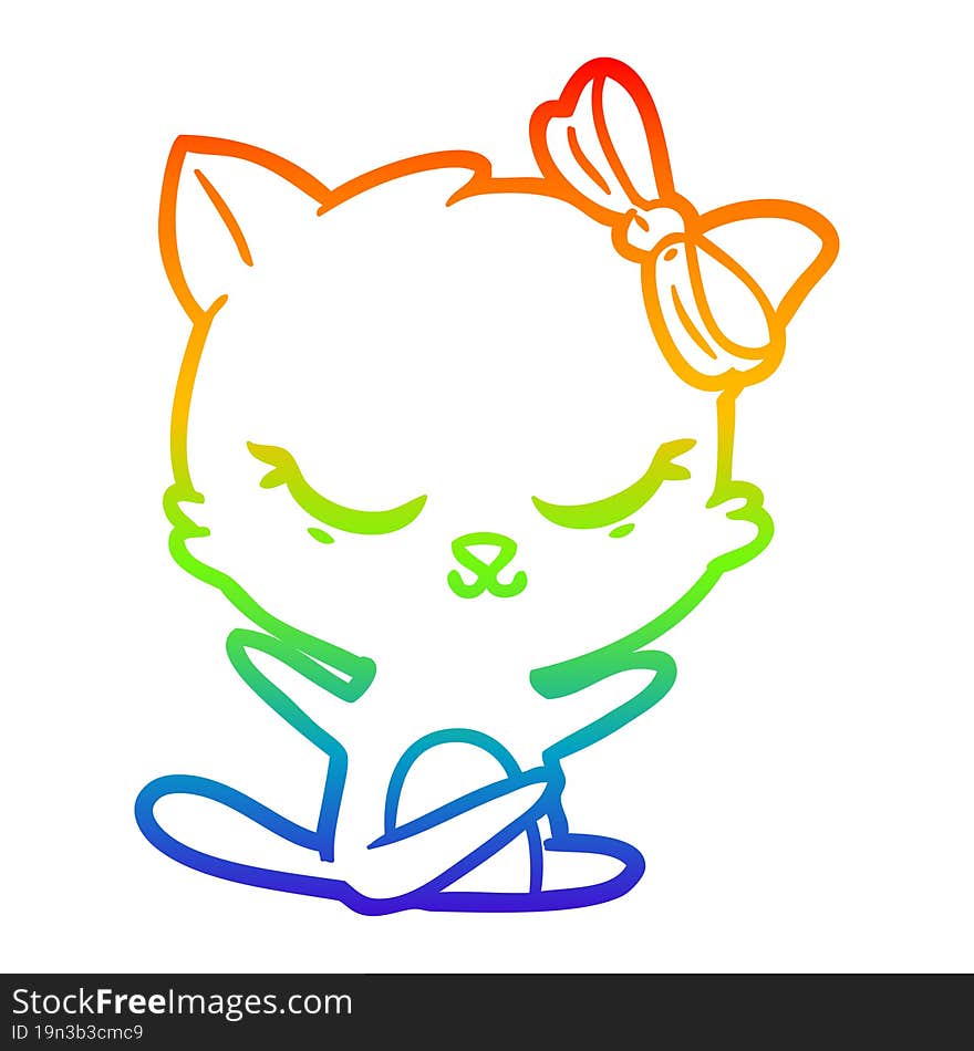 rainbow gradient line drawing cute cartoon cat with bow