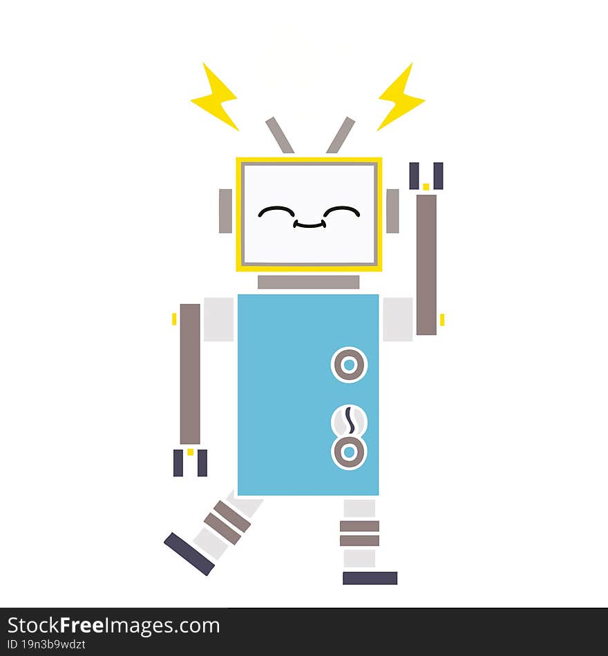 flat color retro cartoon robot