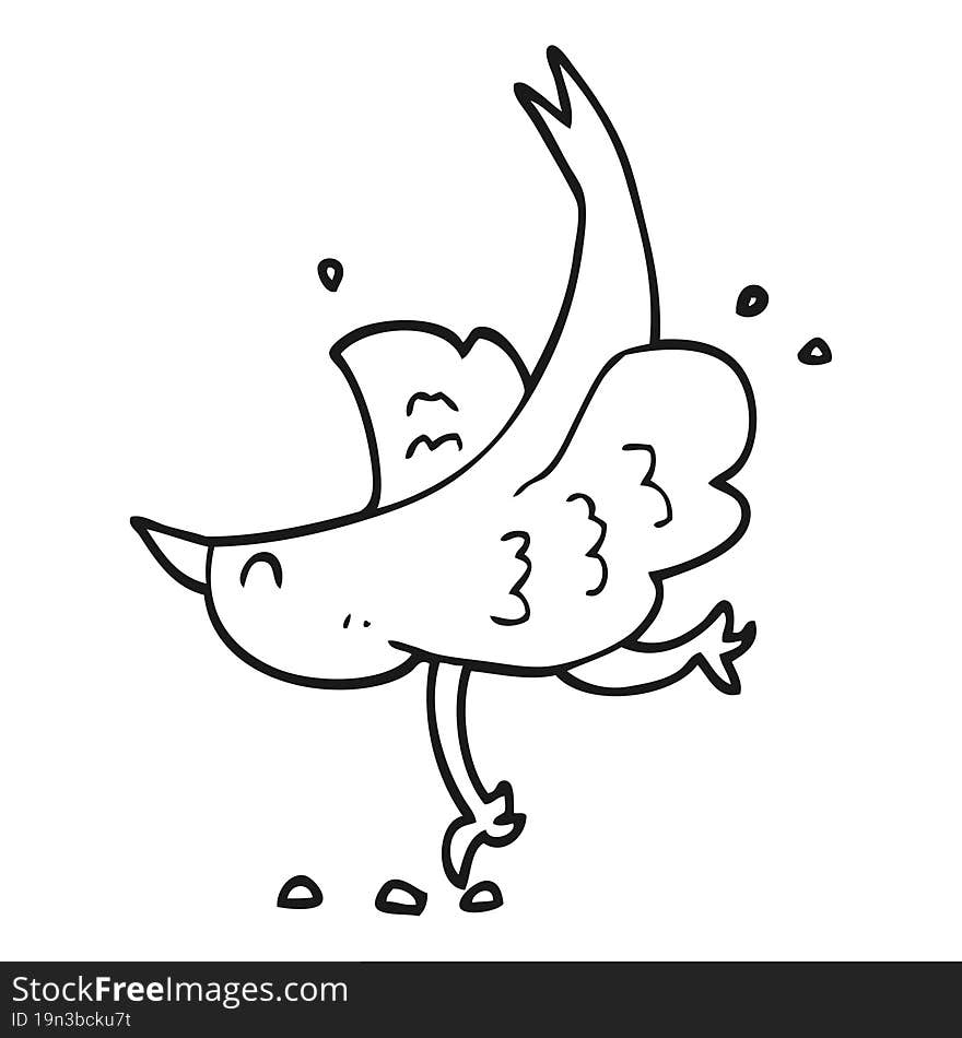 freehand drawn black and white cartoon bird