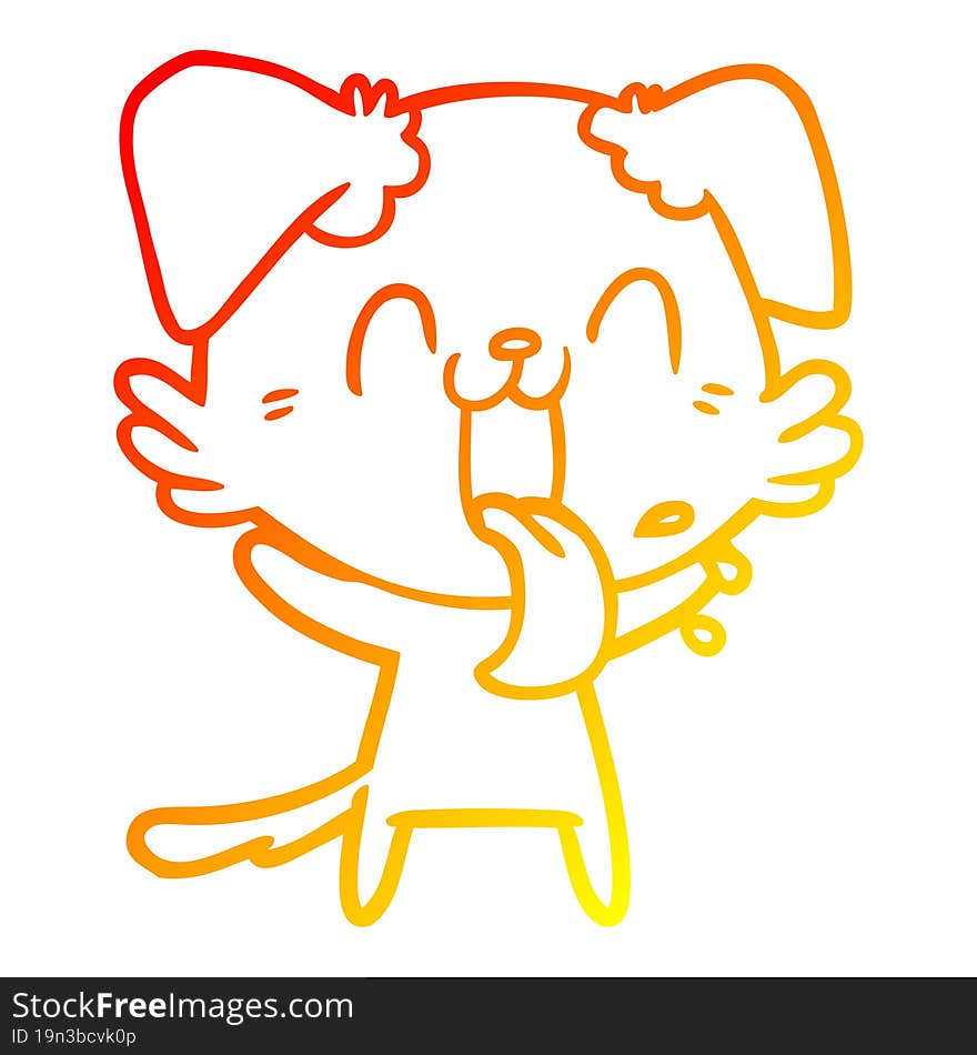 Warm Gradient Line Drawing Cartoon Panting Dog