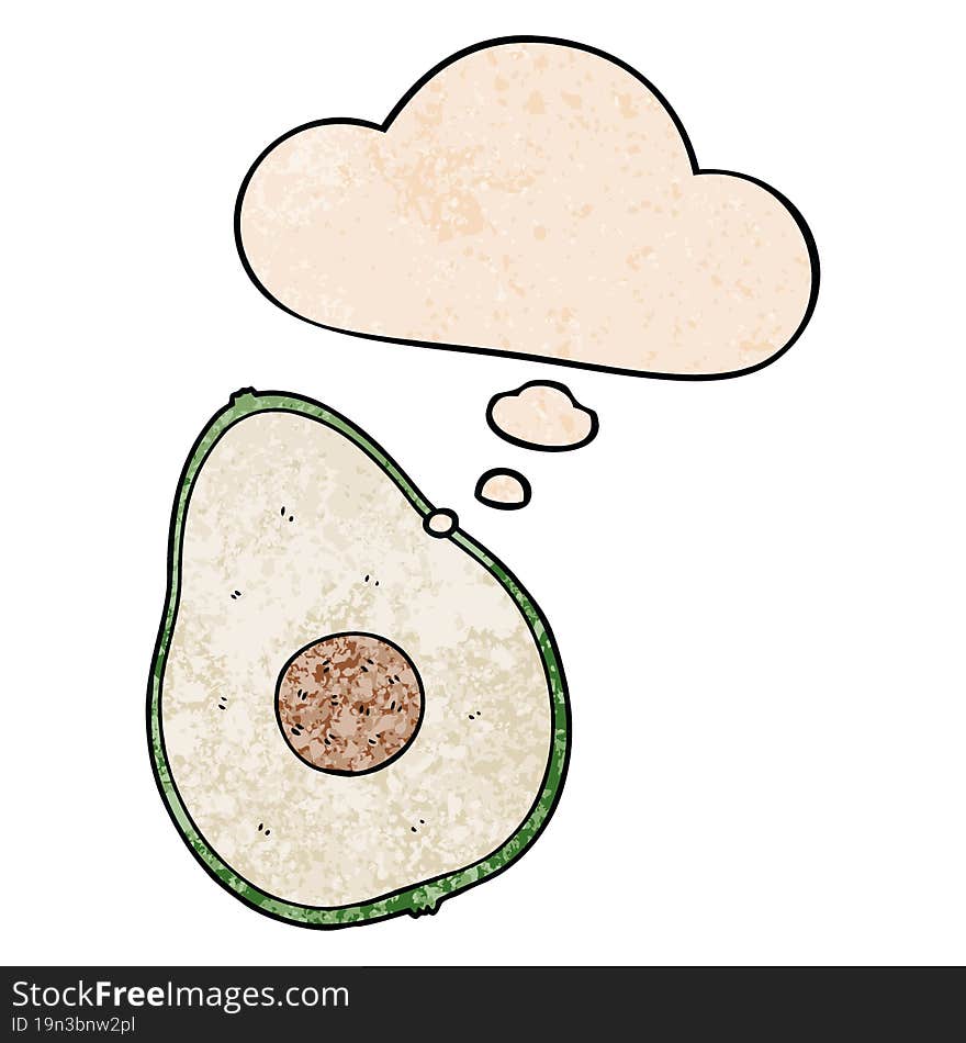 cartoon avocado and thought bubble in grunge texture pattern style