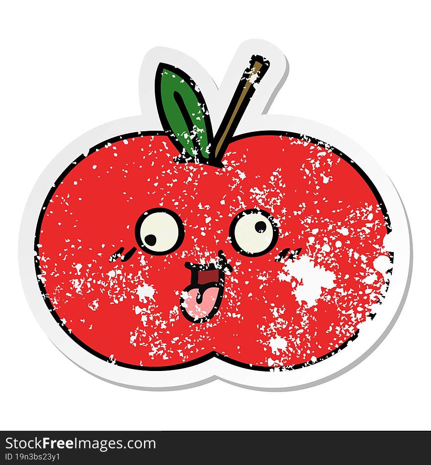 distressed sticker of a cute cartoon red apple