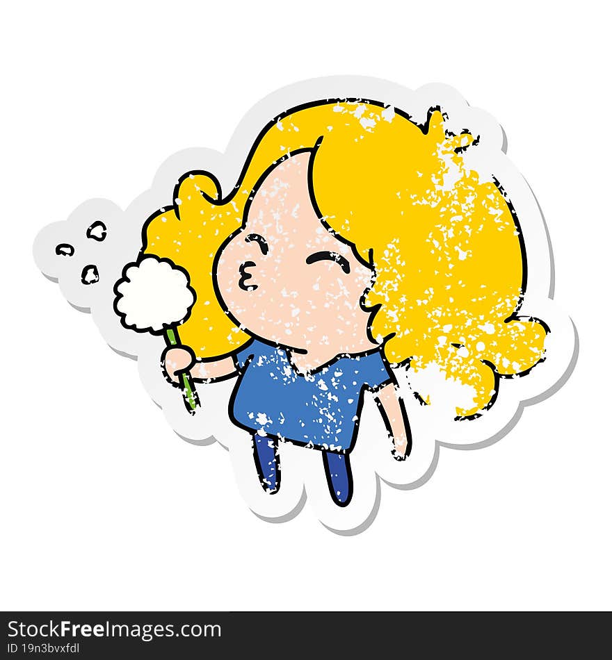 distressed sticker cartoon of cute kawaii girl