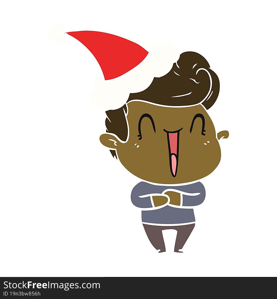 excited man flat color illustration of a wearing santa hat