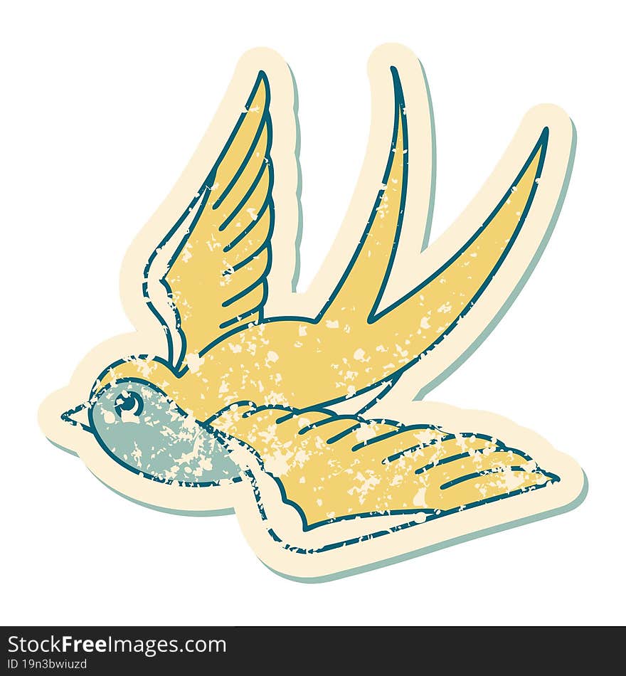 distressed sticker tattoo style icon of a swallow