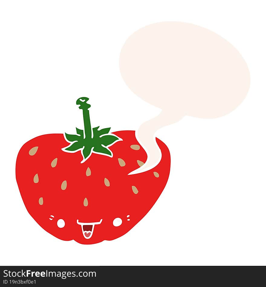 cartoon strawberry and speech bubble in retro style