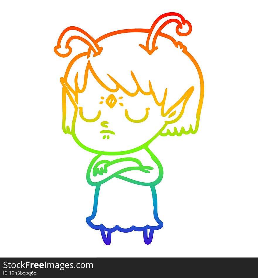 rainbow gradient line drawing cartoon alien girl