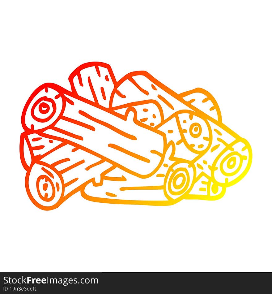 warm gradient line drawing cartoon pile of logs