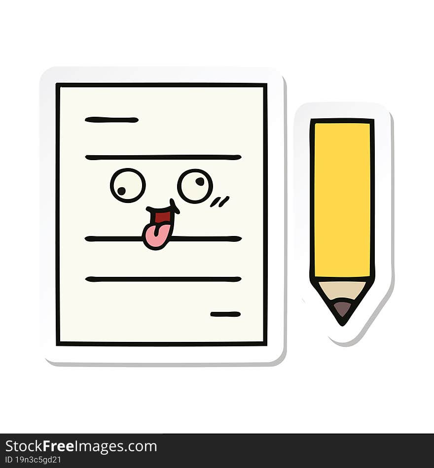 Sticker Of A Cute Cartoon Test Paper