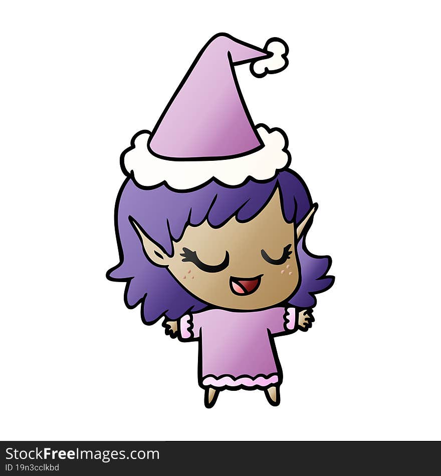 happy gradient cartoon of a elf girl wearing santa hat