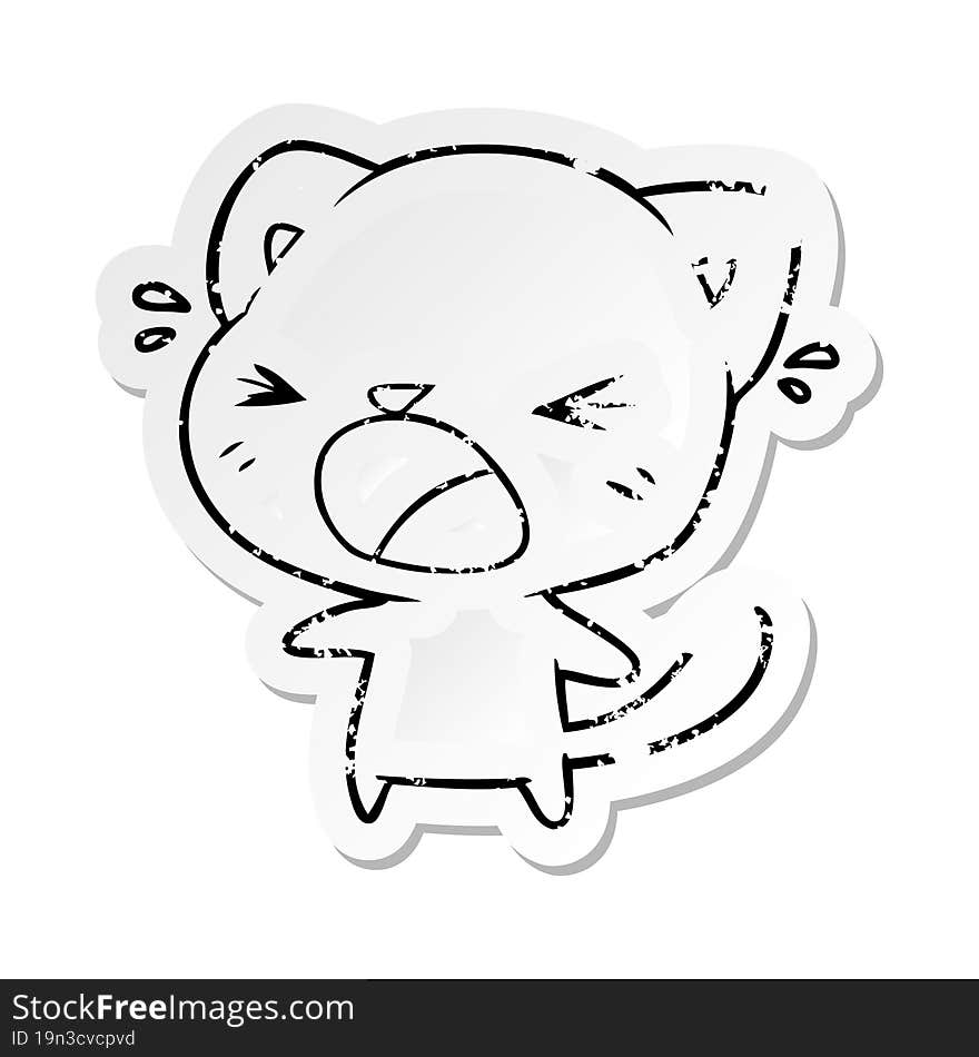 distressed sticker of a cartoon cat crying