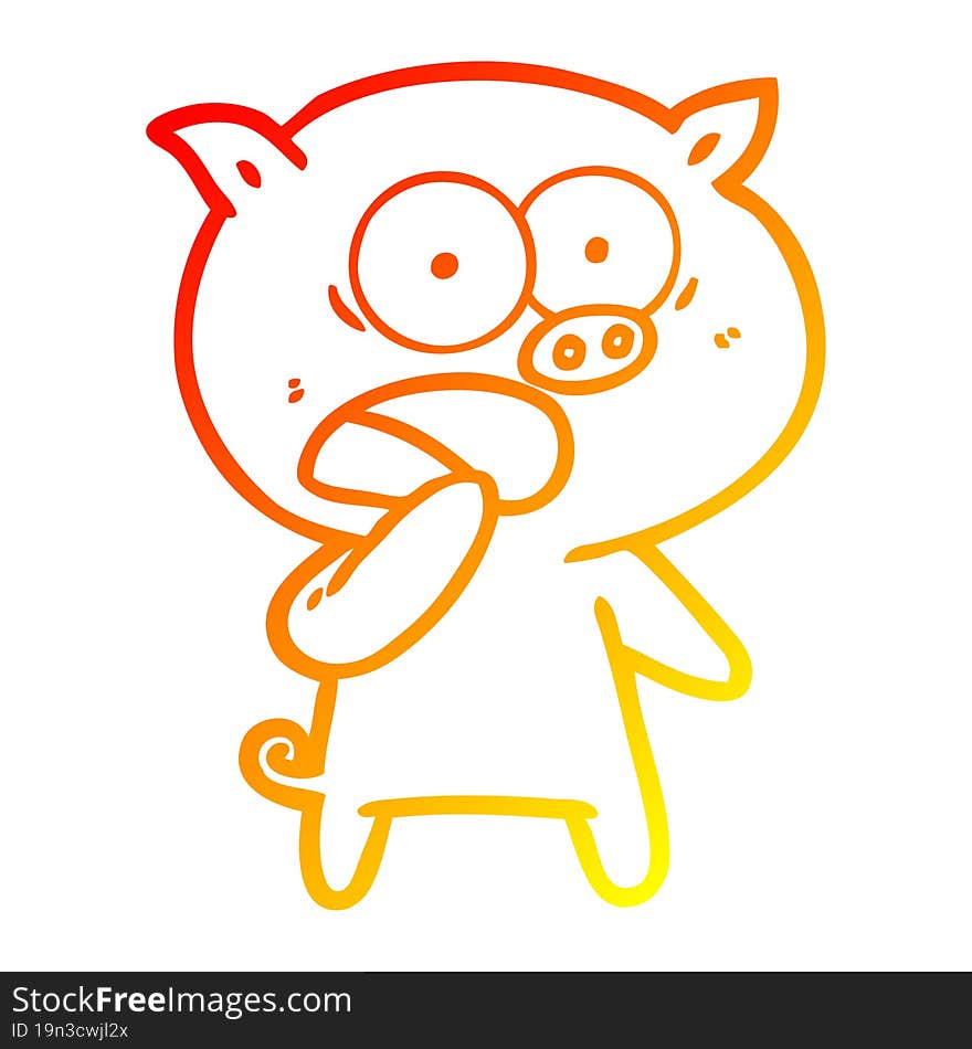 warm gradient line drawing shocked pig cartoon