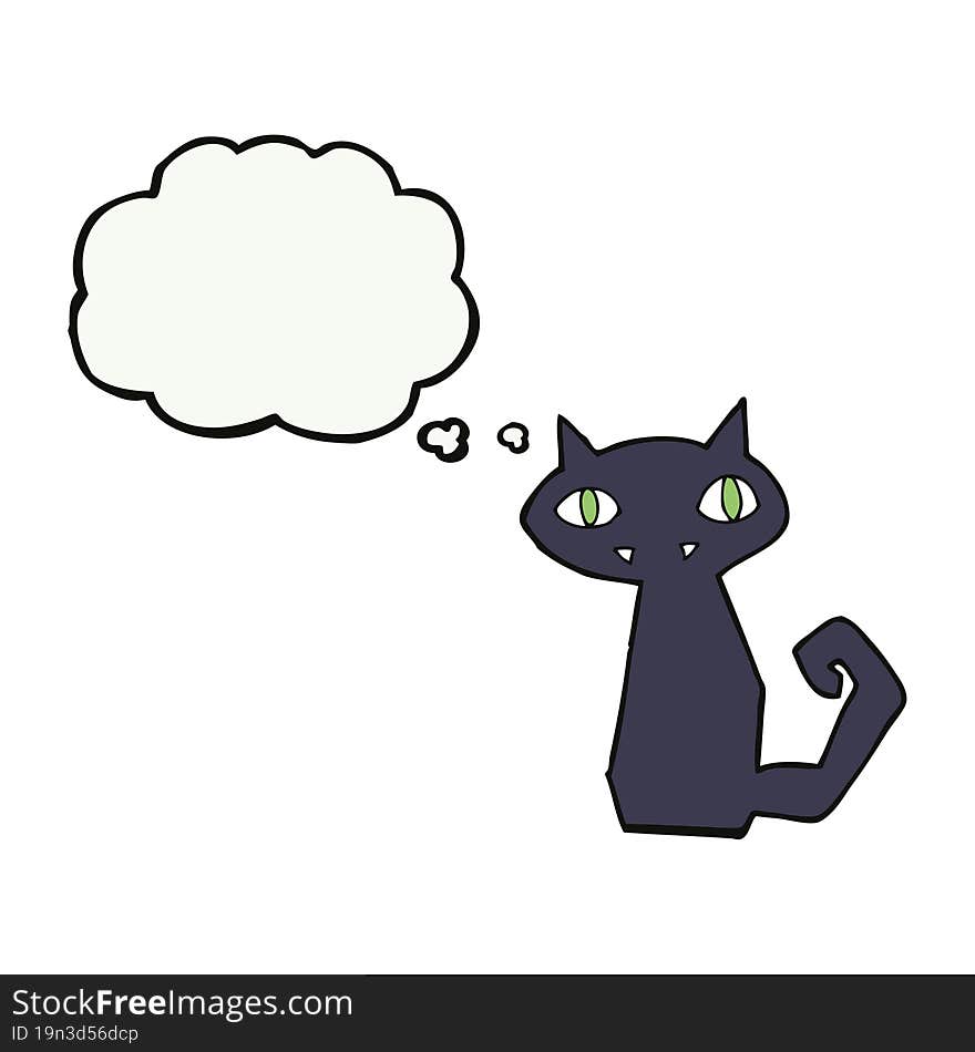 cartoon black cat with thought bubble