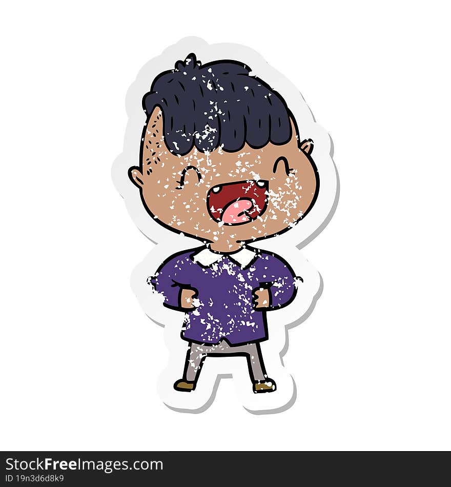 distressed sticker of a cartoon happy boy laughing