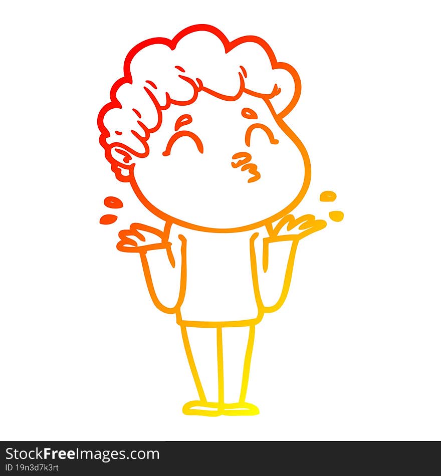 warm gradient line drawing cartoon man shrugging