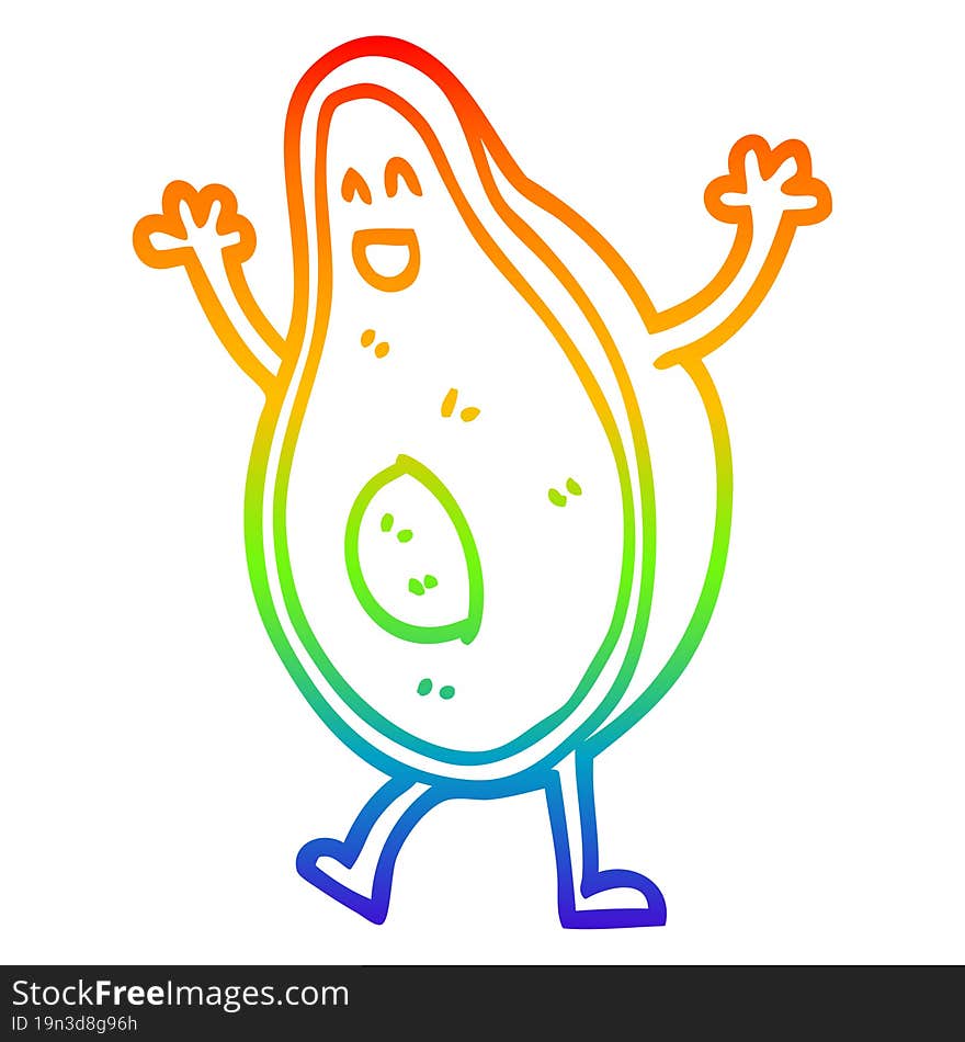 Rainbow Gradient Line Drawing Cartoon Dancing Avocado